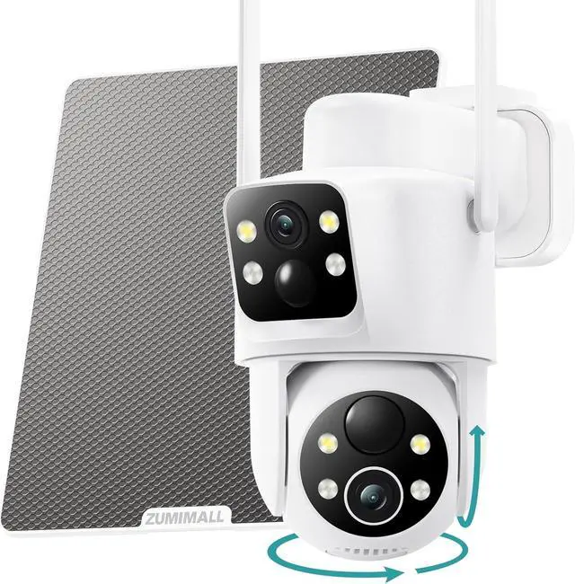 Main image of ZUMIMALL Security Cameras Wireless Outdoor with Dual Lens, 360° PTZ Solar Camera for Home Security, Clear Color Night Vision/AI Detection/2-Way Talk/2.4GHz WiFi/Siren & Light Alarm/IP66/Cloud/Alexa