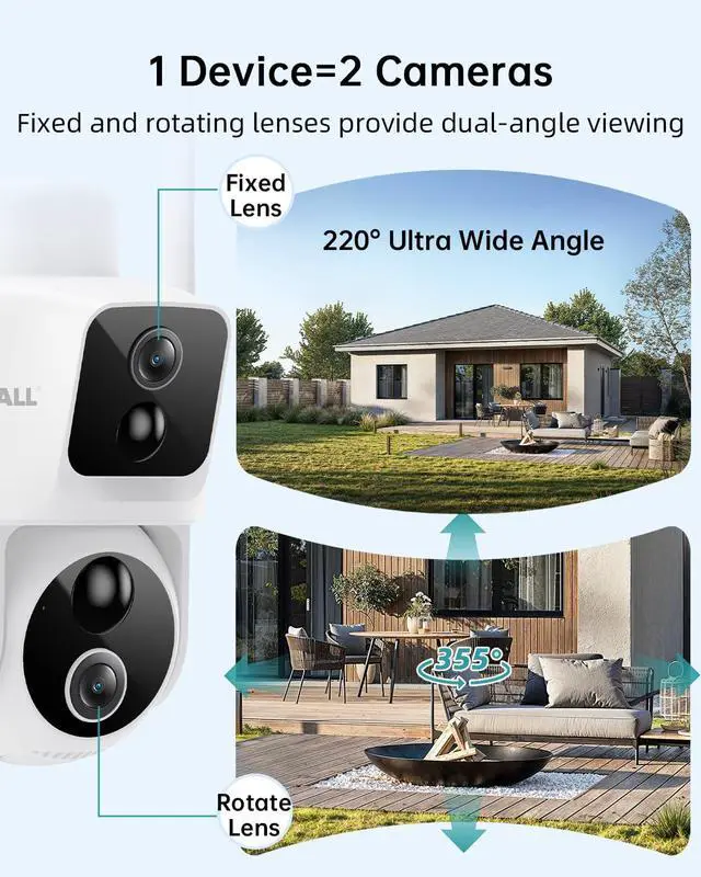 Alt view image 2 of 7 - ZUMIMALL Security Cameras Wireless Outdoor with Dual Lens, 360° PTZ Solar Camera for Home Security, Clear Color Night Vision/AI Detection/2-Way Talk/2.4GHz WiFi/Siren & Light Alarm/IP66/Cloud/Alexa