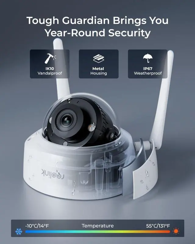 Alt view image 5 of 7 - REOLINK 4K Wi-Fi 6 Security Camera with 125° Viewing Angle, Outdoor Camera with IK10 Vandal-Proof, Color Night Vision, Smart Detection, Local Storage, Non-PT Cam, DC 12V/1A, RLC-840WA