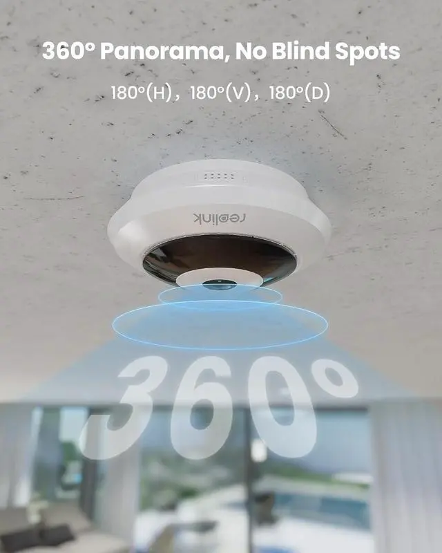 Alt view image 2 of 7 - REOLINK WiFi Security Fisheye Camera, 2K+ 6MP 360° Panorama, 2.4/5GHz WiFi Indoor Wireless Security Camera, Person Motion Detection, Ceiling/Wall/Desk Mount, Supports up to 512GB microSD, FE-W (White)