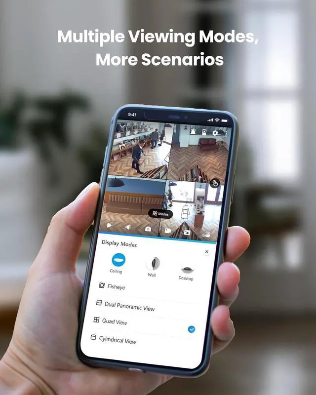 Alt view image 6 of 7 - REOLINK WiFi Security Fisheye Camera, 2K+ 6MP 360° Panorama, 2.4/5GHz WiFi Indoor Wireless Security Camera, Person Motion Detection, Ceiling/Wall/Desk Mount, Supports up to 512GB microSD, FE-W (White)