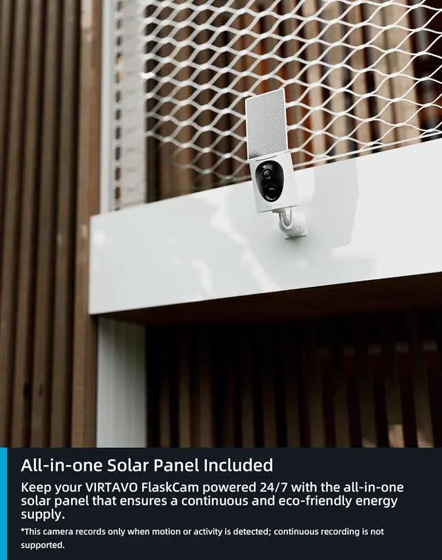 Alt view image 6 of 7 - virtavo SolarFlask 2K Solar Security Cameras Wireless Outdoor, Starlight Lens, Color Night Vision, PIR Motion Detection, Battery-Powered, 2-Way Audio, Weatherproof, Cloud/SD Storage, 2.4GHz WiFi