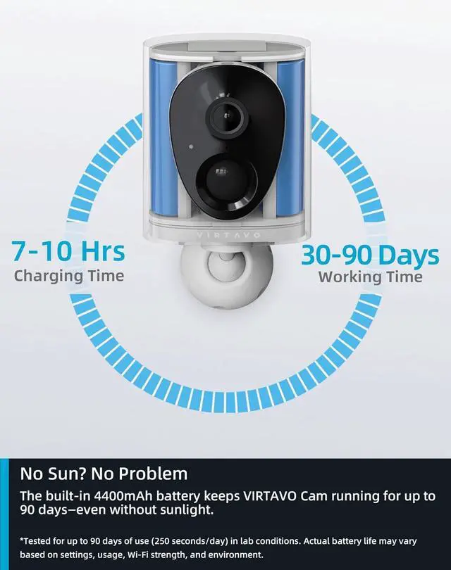 Alt view image 7 of 7 - virtavo SolarFlask 2K Solar Security Cameras Wireless Outdoor, Starlight Lens, Color Night Vision, PIR Motion Detection, Battery-Powered, 2-Way Audio, Weatherproof, Cloud/SD Storage, 2.4GHz WiFi