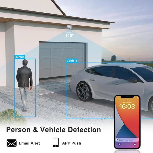 Alt view image 2 of 7 - Anpviz 4K IP PoE Camera, PoE Turret Security Camera Outdoor with Built-in Mic & Speaker, Human Vehicle Detection, 100FT Smart Color Night Vision, 8MP(3840x2160), Up to 256GB SD Card, NDAA Compliant