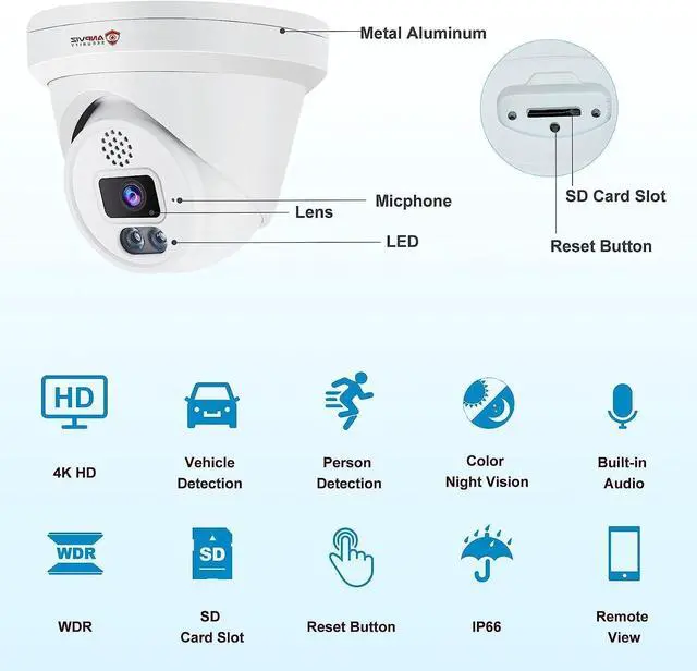Alt view image 4 of 7 - Anpviz 4K IP PoE Camera, PoE Turret Security Camera Outdoor with Built-in Mic & Speaker, Human Vehicle Detection, 100FT Smart Color Night Vision, 8MP(3840x2160), Up to 256GB SD Card, NDAA Compliant