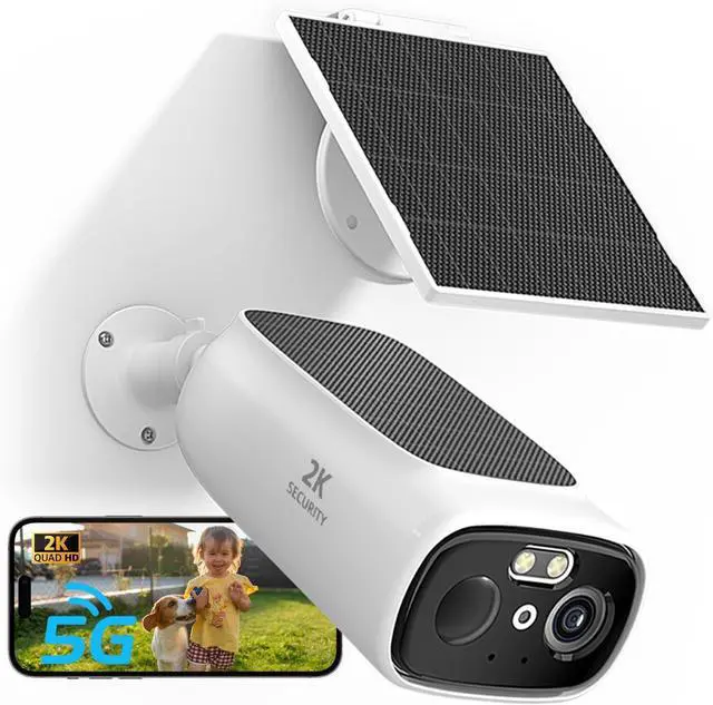 Main image of 2K Solar Camera Outdoor Wireless, 2.4/5 Ghz WiFi Cameras for Home Security,130°-Wide View,Color Night Vision, IP65 Waterproof,2-Way Audio,Cloud/SD, Support Alexa