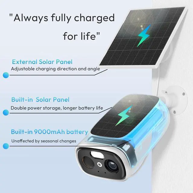 Alt view image 3 of 7 - 2K Solar Camera Outdoor Wireless, 2.4/5 Ghz WiFi Cameras for Home Security,130°-Wide View,Color Night Vision, IP65 Waterproof,2-Way Audio,Cloud/SD, Support Alexa