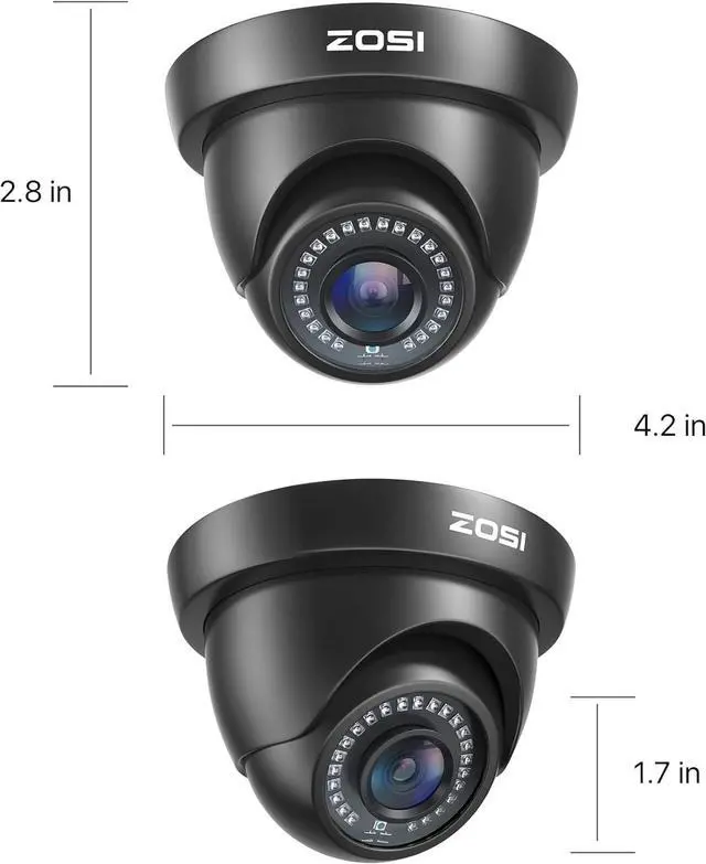 Alt view image 6 of 7 - ZOSI 4 Pack 1080p 2MP HD-TVI Home Security Camera Outdoor Indoor 1920TVL, Weatherproof Surveillance CCTV Black Dome Camera, 80ft Night Vision, 24PCS LEDs, 90°View Angle
