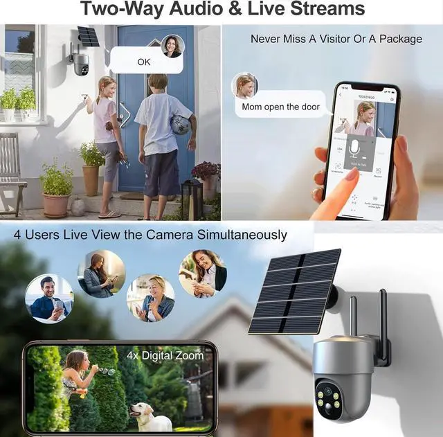 Alt view image 3 of 7 - Solar Security Cameras Wireless Outdoor, Mulit-Functional Home Security WiFi Camera with PIR Motion Detection & Floodlight, Weatherproof for Garden Front/Back Yard (2.4G WiFi Camera Grey)