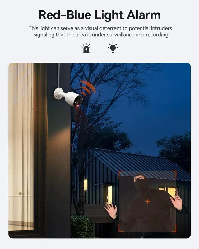 Alt view image 4 of 7 - LongPlus 8MP 4K UHD Poe Wired Security Camera Outdoor for Security Cameras System, Cameras for Outdoor Home Security Spot Lights Color Night Vision, Red-Blue Alarm Lights & Sound LPCP8B1