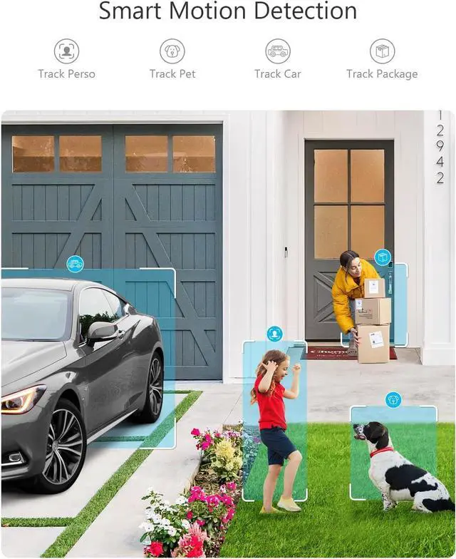 Alt view image 3 of 7 - Security Cameras Wireless Outdoor, WiFi 2K Battery Powered Security Camera, AI Motion Detection, Color Night Vision, 2-Way Talk, Waterproof, Compatible with Alexa (White)