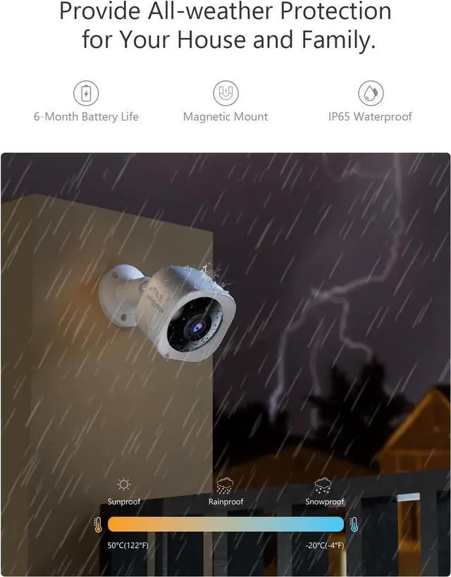 Alt view image 4 of 7 - Security Cameras Wireless Outdoor, WiFi 2K Battery Powered Security Camera, AI Motion Detection, Color Night Vision, 2-Way Talk, Waterproof, Compatible with Alexa (White)