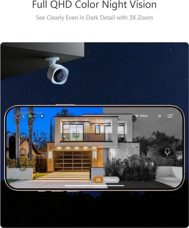 Alt view image 5 of 7 - Security Cameras Wireless Outdoor, WiFi 2K Battery Powered Security Camera, AI Motion Detection, Color Night Vision, 2-Way Talk, Waterproof, Compatible with Alexa (White)