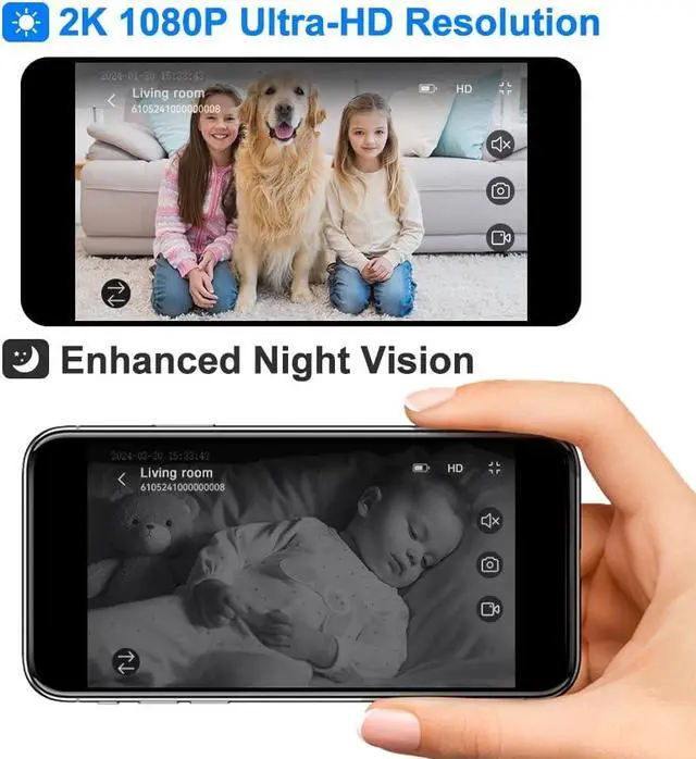 Alt view image 7 of 7 - Video Calling Handheld Security Camera Indoor,Nanny Camera Baby Camera Pet Camera,2-Way Video Call 350°Pan Cameras for Home Security,Move Tracking,Alarm Push 1080P 2.8inch Screen,Night Vision