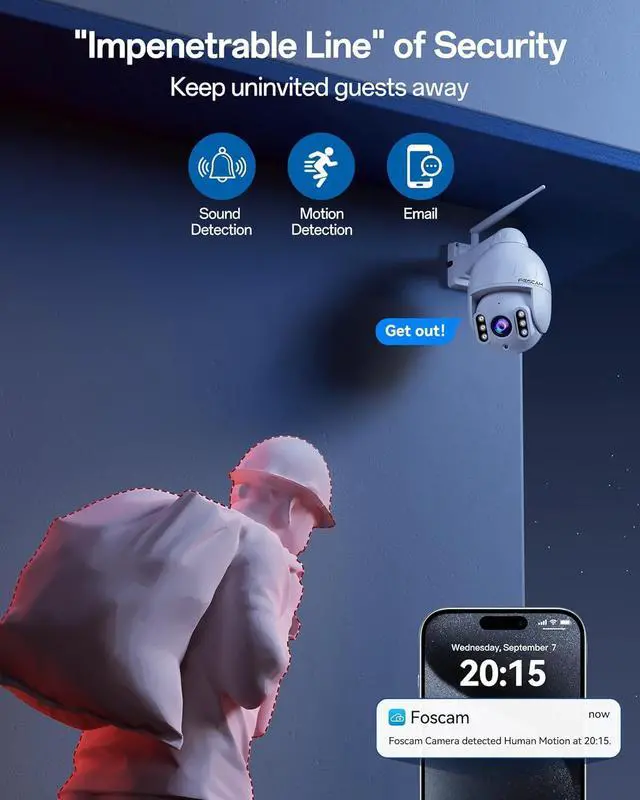 Alt view image 6 of 6 - FOSCAM SD4 2k 4MP Outdoor Security Camera, 5G/2.4GHz WiFi PTZ IP Surveillance Camera with 4X Optical Zoom, Smart AI Human Detection, 2-Way Audio, 165ft Night Vision, CMOS Image Sensor, IP66