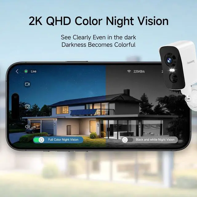 Alt view image 2 of 7 - fanxiang 2K Wireless Security Camera Outdoor with Solar Panel & 64GB Card, Rechargeable Battery Camera Wireless WiFi, 300° Pan Rotating, PIR, Color Night Vision, AI Motion Detection, 2-Way Audio, IP65