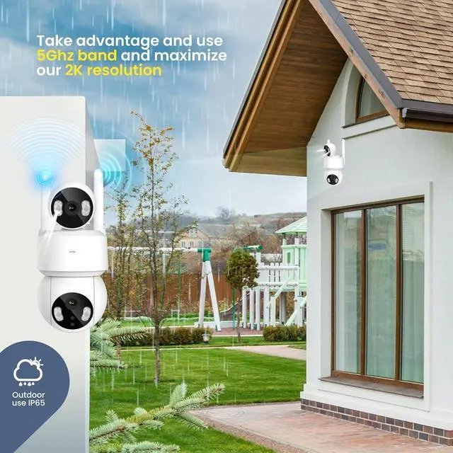 Alt view image 5 of 6 - 2K Dual Lens Outdoor Security Camera - Dual Lens Technology, Motion Tracking, 280° Rotation, IP65, Built-in Light, Night Vision, Alexa/Google Compatible