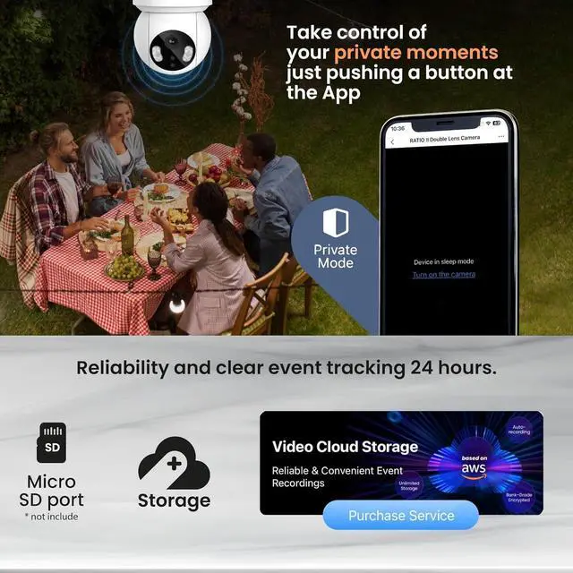 Alt view image 6 of 6 - 2K Dual Lens Outdoor Security Camera - Dual Lens Technology, Motion Tracking, 280° Rotation, IP65, Built-in Light, Night Vision, Alexa/Google Compatible