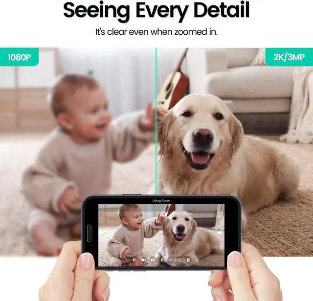 Alt view image 4 of 7 - 2K Security Camera Indoor,House Cameras with Audio and Video,Plug in Surveillance Cameras for Home Security,8X Zoom,IR Night Vision,Sound/Motion Detection,2-Way Talk,Supports Alexa