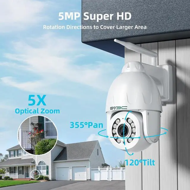 Alt view image 2 of 7 - SV3C 5X Zoom PTZ Security Camera Outdoor - 5MP WiFi IP Camera with Auto Tracking and Siren, 2-Way Audio, 24/7 Recording, Full Color Night Vision, IP66 Weatherproof, ONVIF, Cloud&SD Card Storage