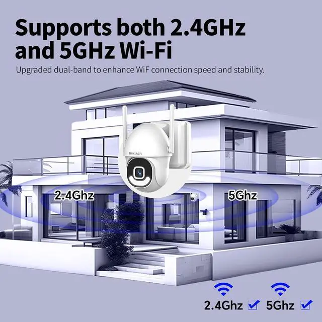 Alt view image 4 of 7 - 2K Security Cameras Outdoor Wired, 5G/2.4G WiFi Cameras with Color Night Vision, PIR Motion Detection, Two-Way Voice, 360° View Pan/Tilt for Outdoor Area, Parking Lot, Home Security