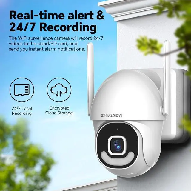 Alt view image 5 of 7 - 2K Security Cameras Outdoor Wired, 5G/2.4G WiFi Cameras with Color Night Vision, PIR Motion Detection, Two-Way Voice, 360° View Pan/Tilt for Outdoor Area, Parking Lot, Home Security