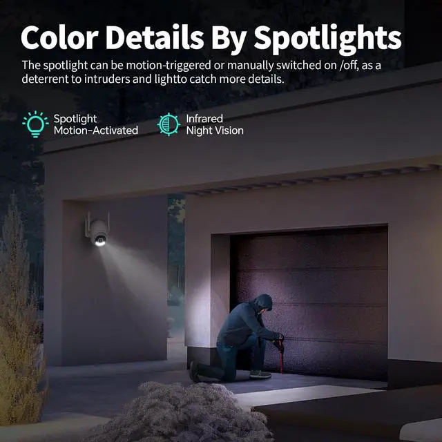 Alt view image 6 of 7 - 2K Security Cameras Outdoor Wired, 5G/2.4G WiFi Cameras with Color Night Vision, PIR Motion Detection, Two-Way Voice, 360° View Pan/Tilt for Outdoor Area, Parking Lot, Home Security
