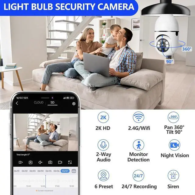 Alt view image 2 of 7 - Light Bulb Camera 2 Pack,5g Dual Band Bulb Camera,WiFi 6 Light Bulb Camera Pack of 2, 2.4G/5G WiFi Light Bulb Camera, Home Secuirty Socket Camera,360 Degree Panoramic Camera 2pcs