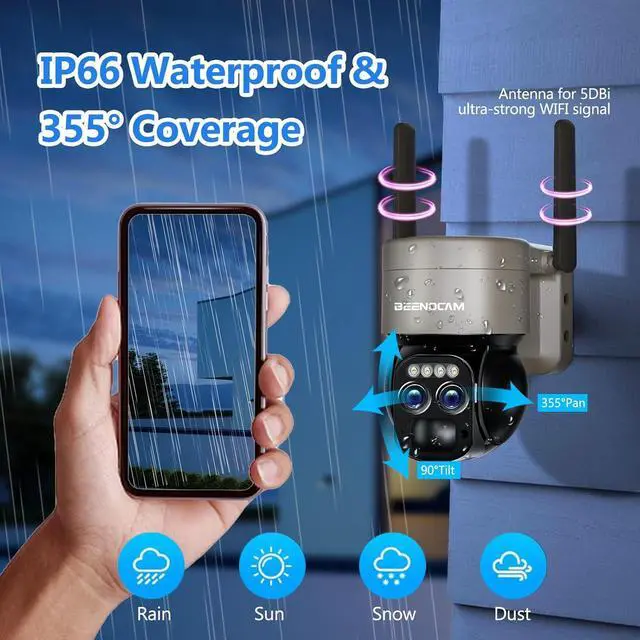 Alt view image 7 of 7 - 4K Solar Security Cameras Wireless Outdoor with Dual-Lens,360°PTZ Battery Powered Cameras for Home Security Outdoor,8MP Color Night Vision,PIR Sensor,Auto Tracking,Spotlight/Siren,Alexa,2.4/5Ghz,IP66