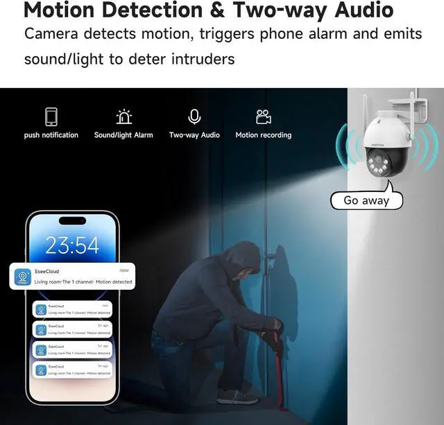 Alt view image 3 of 7 - 4G LTE Cellular Outdoor Security Camera 2K, No WiFi Needed, 360° Live View, Color Night Vision, PIR Motion Detection, Siren Alert & 2-Way Audio with 32GB SD & SIM Card