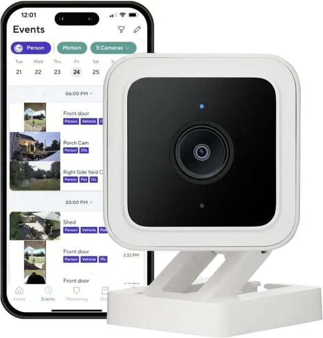 Main image of WyzeCam Cam v3 Security Camera for Pets, Indoor/Outdoor Home Security Camera with 1080p Color Night Vision Motion & Sound Detection, Compatible with Alexa & Google, White, 1-Pack