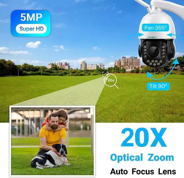 Alt view image 2 of 7 - SV3C 5MP PTZ Outdoor Security IP Camera with 20X Optical Zoom, Dual-Band WiFi, Human Detection, 2-Way Audio, Floodlight Color Night Vision, Full Metal Housing, Support ONVIF/RTSP, SD Card Recording