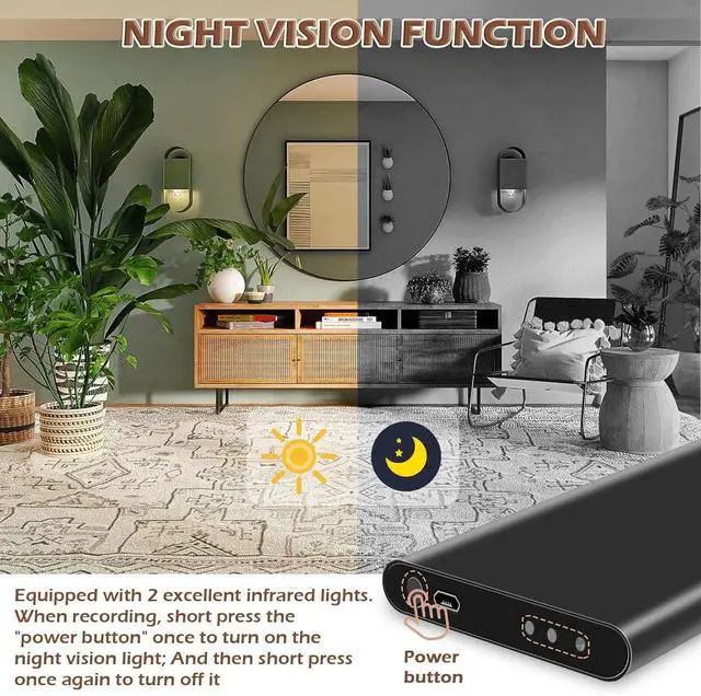 Alt view image 3 of 7 - Security Camera Detector Power Bank, Hidden Surveillance 1080P Mini Camera with Loop Recording, Night Vision, 5000mAh Battery Rechargeable Power Bank Camera
