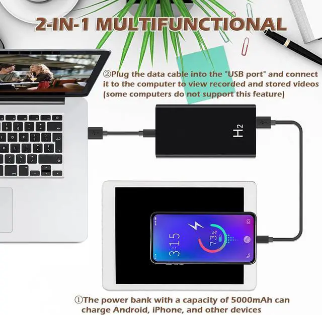 Alt view image 5 of 7 - Security Camera Detector Power Bank, Hidden Surveillance 1080P Mini Camera with Loop Recording, Night Vision, 5000mAh Battery Rechargeable Power Bank Camera