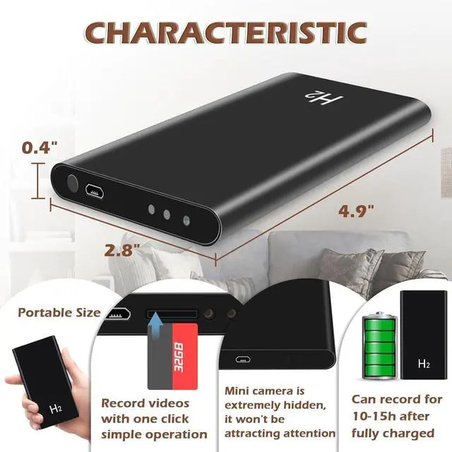 Alt view image 4 of 7 - Security Camera Detector Power Bank, Hidden Surveillance 1080P Mini Camera with Loop Recording, Night Vision, 5000mAh Battery Rechargeable Power Bank Camera