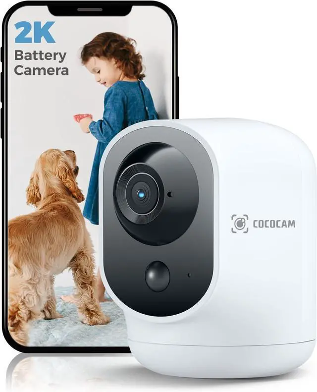 Main image of COCOCAM 2K Indoor Pan/Tilt Security Camera with 5200mAh Battery, WiFi Camera,Wireless for Baby Monitor/Pet/Home Security, AI Recognition, PIR Human Detection, 2.4G WiFi (White)