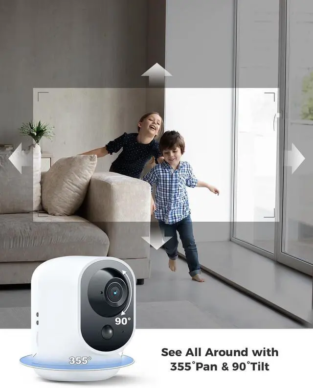 Alt view image 3 of 7 - COCOCAM 2K Indoor Pan/Tilt Security Camera with 5200mAh Battery, WiFi Camera,Wireless for Baby Monitor/Pet/Home Security, AI Recognition, PIR Human Detection, 2.4G WiFi (White)