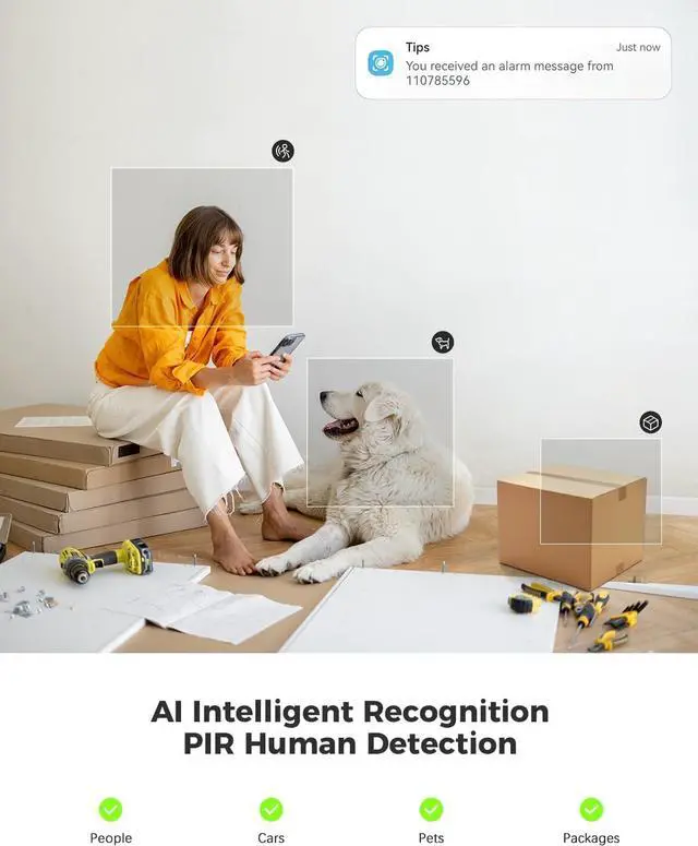 Alt view image 4 of 7 - COCOCAM 2K Indoor Pan/Tilt Security Camera with 5200mAh Battery, WiFi Camera,Wireless for Baby Monitor/Pet/Home Security, AI Recognition, PIR Human Detection, 2.4G WiFi (White)