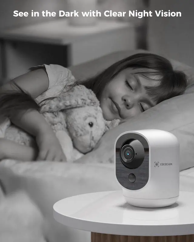 Alt view image 6 of 7 - COCOCAM 2K Indoor Pan/Tilt Security Camera with 5200mAh Battery, WiFi Camera,Wireless for Baby Monitor/Pet/Home Security, AI Recognition, PIR Human Detection, 2.4G WiFi (White)