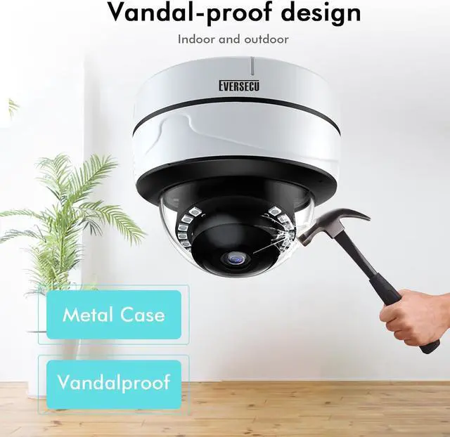 Alt view image 2 of 7 - EVERSECU 1080P Ik10 Vandalproof HD Analog Metal Dome Security Camera with Infrared LEDs, 2MP (HD-TVI/AHD/CVI/Analog) 4-in-1 Coaxial Wired BNC CCTV Camera with Wide Angle 3.6mm Lens