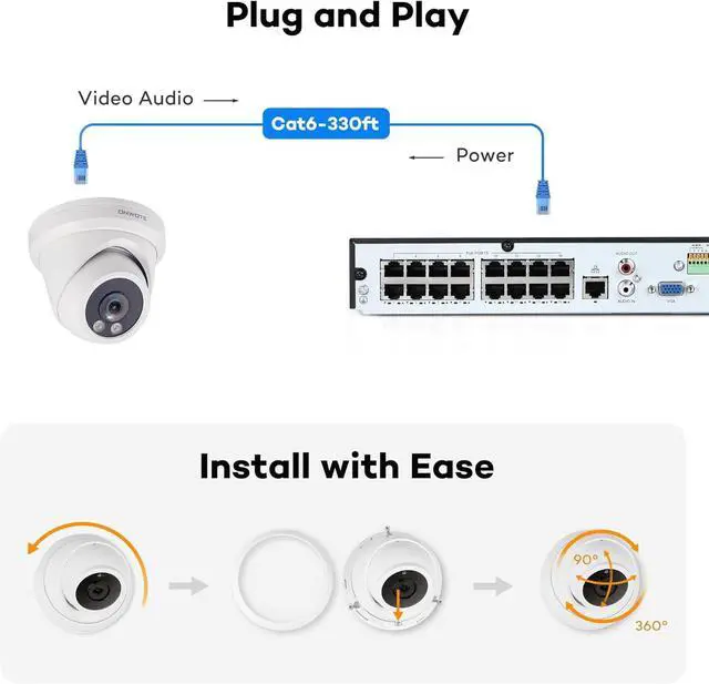 Alt view image 3 of 6 - ONWOTE 6MP IP POE Camera Outdoor with Color Night Vision, Smart AI Human Deterrence, 6 Megapixels 3072x2048P Super HD, 120° Angle, Commercial Wired Camera for Business, Add-on to PoE NVR System