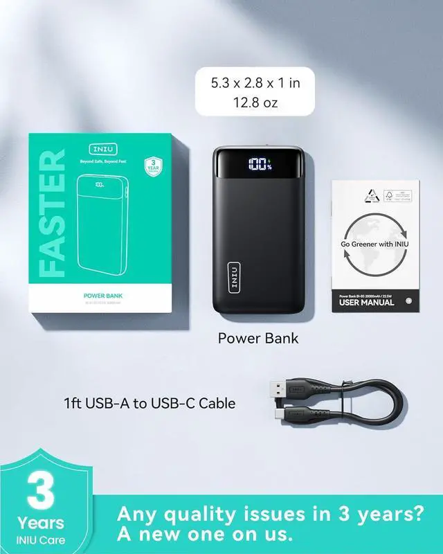 Alt view image 6 of 7 - INIU Portable Charger, 22.5W 20000mAh USB C in & Out Power Bank Fast Charging, PD 3.0+QC 4.0 LED Display Phone Battery Pack Compatible with iPhone 16 15 14 13 Pro Samsung S23 Google iPad Tablet, etc