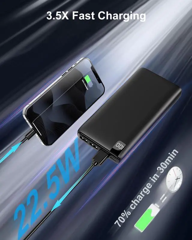 Alt view image 3 of 7 - IXNINE Power Bank 26800mAh Portable Charger, 22.5W Fast Charging PD QC 3.0 Compact External Battery Pack with LED Display and 4 USB Outputs for Cellphone Tablet