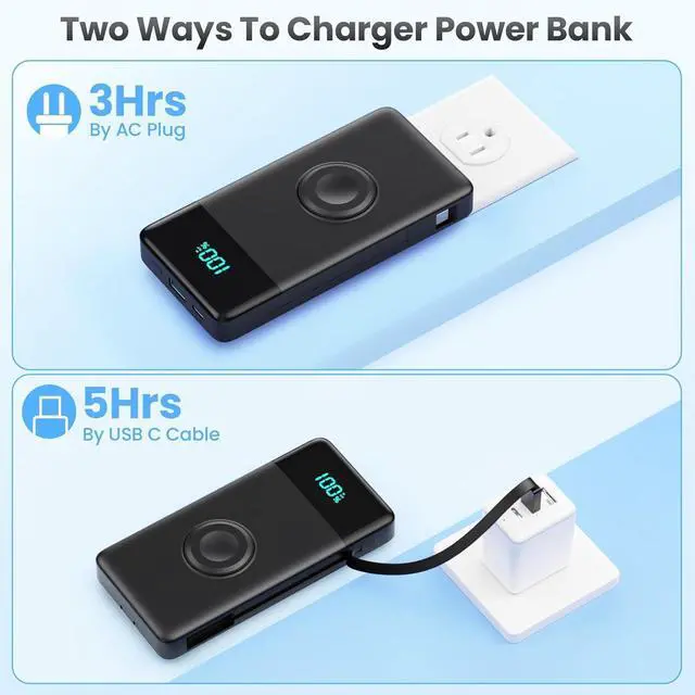 Alt view image 5 of 7 - Portable Charger for iPhone with Built in Cables & Wall Plug,6-in-1 10800mah Power Bank With iWatch Charger,QC4.0+25W PD Fast Charging LCD Display Battery Pack for iPhone 16/15/14,Android,Apple Watch