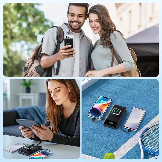 Alt view image 7 of 7 - Portable Charger for iPhone with Built in Cables & Wall Plug,6-in-1 10800mah Power Bank With iWatch Charger,QC4.0+25W PD Fast Charging LCD Display Battery Pack for iPhone 16/15/14,Android,Apple Watch