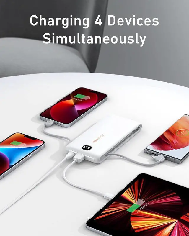 Alt view image 5 of 7 - VEEKTOMX Portable Charger with Built in Cables 10000mAh, Power Bank for iPhone with Wall Plug, Travel Essential Fast Charging USB C Slim External Battery Pack for iPhone16/15/14, Samsung, iPad, etc