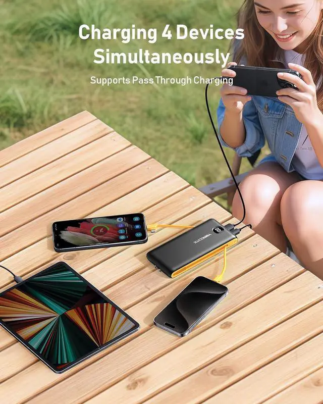 Alt view image 5 of 7 - Portable Charger Power Bank Built in Cables and Wall Plug, 10000mAh iPhone Battery Pack Fast Charging, USB C External Slim Power Bank, Travel Essentials Compatible with iPhone 16 15 14 13 Samsung iPad