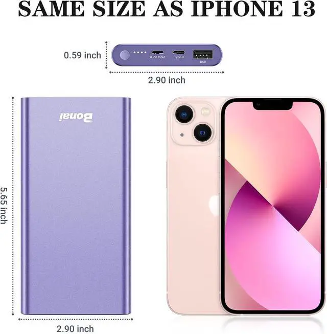 Alt view image 6 of 7 - BONAI Portable Charger 12,000mAh 5V/3A Fast Charging Power Bank, Dural Input & Output Ports (USB-C in & Out) Portable Phone Charger for iPhone 15/14/13/12 Series Galxy Android iPad etc- Purple