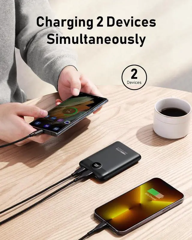 Alt view image 4 of 7 - VEEKTOMX Small Portable Charger, Mini Power Bank 10000mAh, PD 22.5W Fast Charging USB-C Battery Bank, Travel Essentials Dual Voltage External Portable Powerbank for iPhone/Samsung/Google Pixel, Black