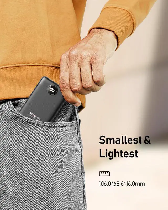Alt view image 5 of 7 - VEEKTOMX Small Portable Charger, Mini Power Bank 10000mAh, PD 22.5W Fast Charging USB-C Battery Bank, Travel Essentials Dual Voltage External Portable Powerbank for iPhone/Samsung/Google Pixel, Black
